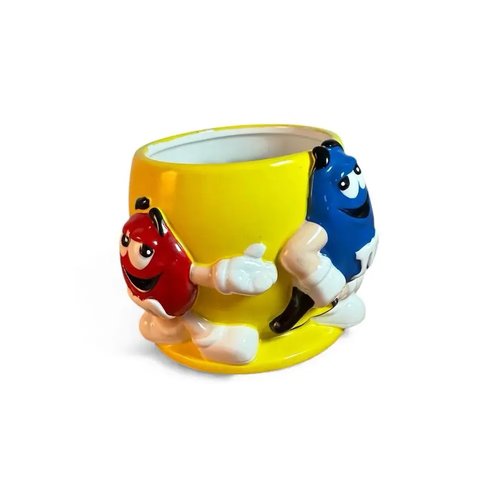 M&M Mars Candy Bowl Red & Blue Yellow Jar M&M's Ceramic 3D 4.75” Inches Tall